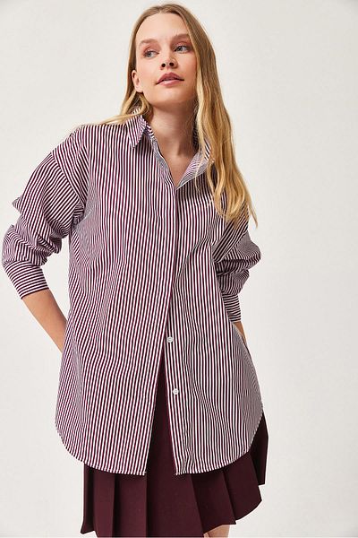 CALİENTE Cămașă Basic Oversize cu dungi Roșu Claret