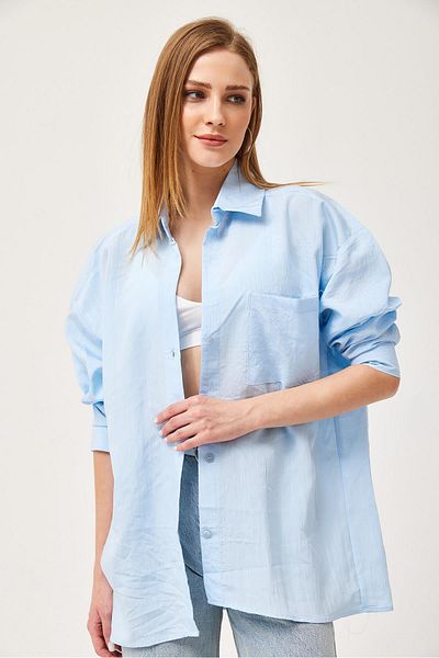 CALİENTE Cămașă oversize din poplin cu buzunare Albastru