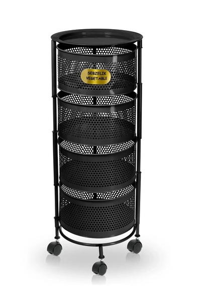 ERGENÇLERZÜCCACİYE Siyah Metal 4 Katlı Yana Açılır Tekerlekli Patates Soğan S...