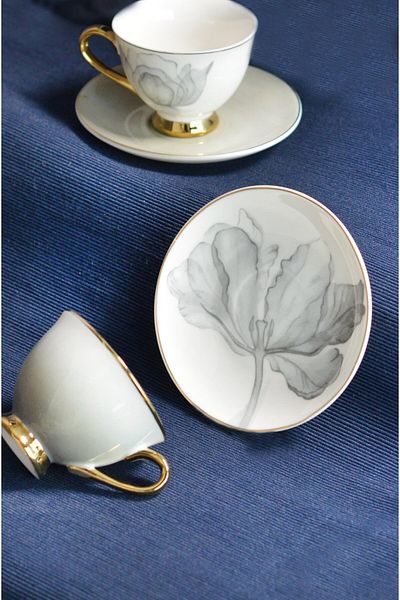 Paçi Grigio Floral Gilded Coffee Cup