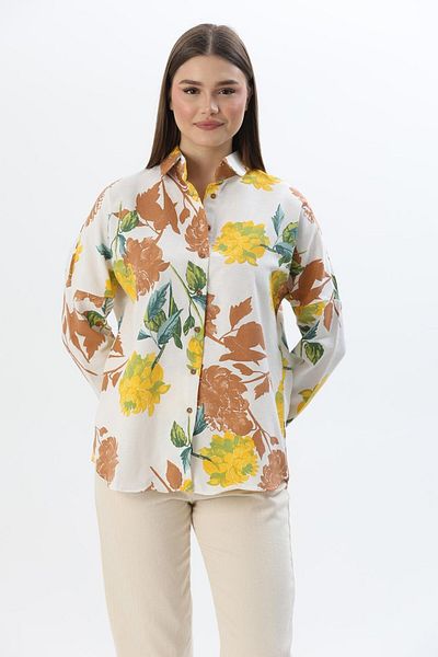 CALİENTE Cămașă casual din in cu model Muștar