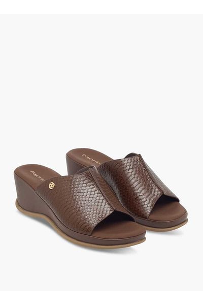 Paprika Textured Slip-On Sandals with Wedge Heel
