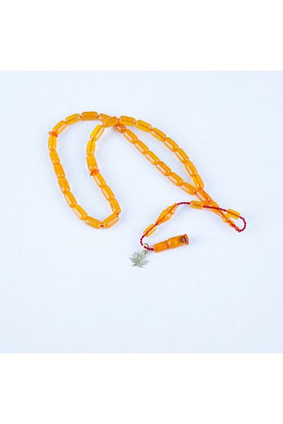 LapisDo Squeezed Amber Capsule Cut Wrist Length 4X8Mm Rosary - Light Yellow