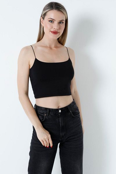 CALİENTE Crop Blouse with Rope Strap Black