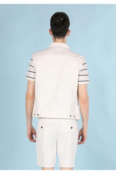 Colin's White Slim Fit Men's Jean Vest - Button Detail, Slim Fit Cl 1059516