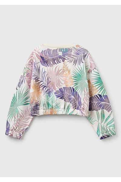 United Colors of Benetton Момичешки суитшърт с шарки и лого, оребрен и цветен микс