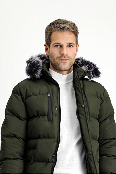 Kiğılı Kürklü Kapüşonlu Spor Şişme Kaban