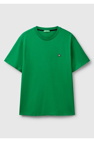 United Colors of Benetton Tricou verde pentru bărbați, 100% bumbac, cu logo Benetton, cu gâtul turn