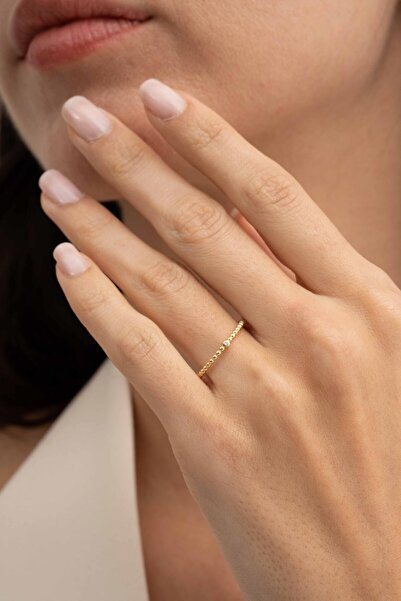 Sümer Telkari Taşlı Top Top Altın Kaplama Gümüş İnce Yüzük 5953