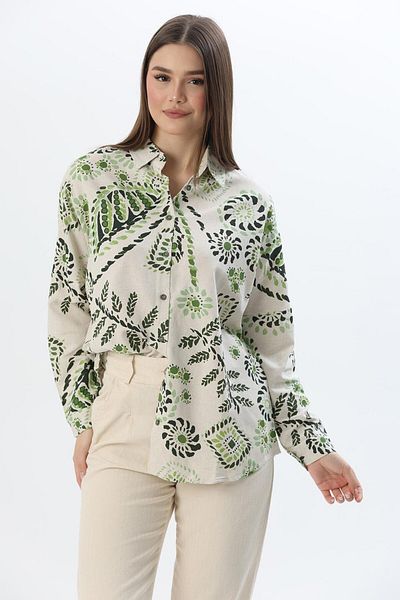 CALİENTE Cămașă casual din in cu model verde