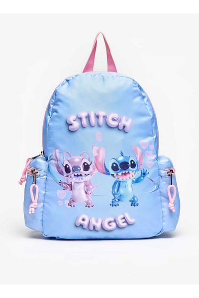 Disney Angel and Stitch Print Backpack with Adjustable Straps and Zip Closure - 39x30x13 cm