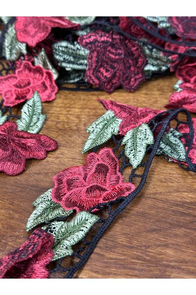 Gönülden Tasarım ЧЕРВОНА ТРАНСФЕРНАЯ ВЫШИВКА ЦВЕТОЧНАЯ ЛЕНТА ШОВ АПЛИКАЦИЯ 7 СМ