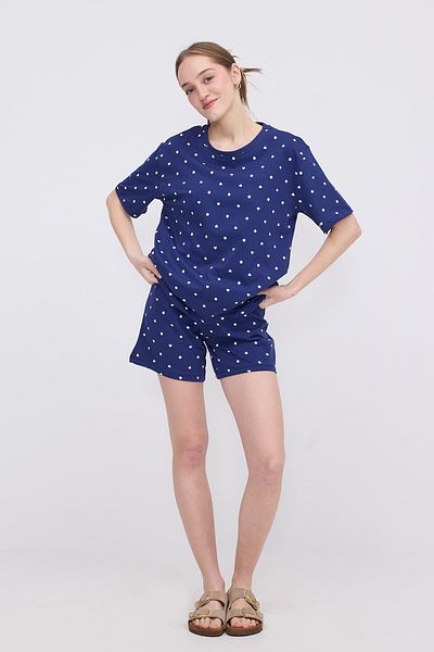 Addax Heart Pattern Shorts Pajama Set Sıh-15