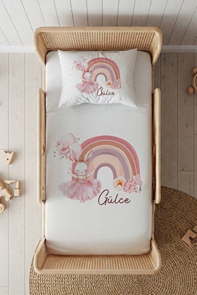 Lilabio %100 Pamuk Saten İsme Özel İsimli 100x200 Tek Kişilik Lastikli Çarşaf...