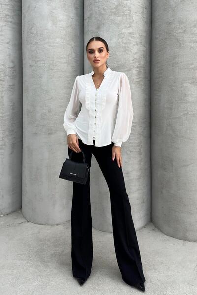 RB CLUB Γυναικείο Judge Collar Ruffle Λεπτομερής άμμος μπλούζα