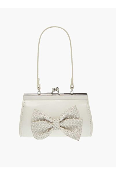 Celeste Bow Accent Clutch with Strap Handle and Clasp Closure