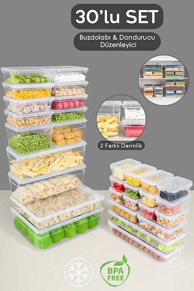 Meleni Home 30 Piece Deep and Shallow Food Storage Container Set - Transparent Lid Microwave Compatible Organizer Organizer