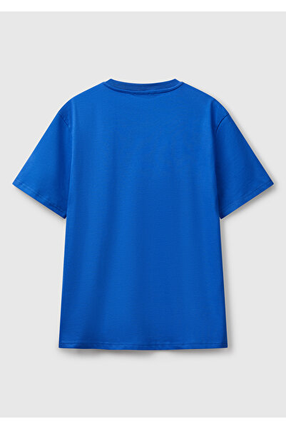 United Colors of Benetton Ανδρικό μπλουζάκι Saks Blue 100% Cotton Benetton Logo Crew Neck T-shirt