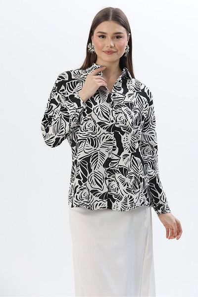 CALİENTE Cămașă casual din in cu model Negru