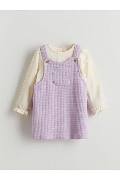 LC Waikiki Combed Cotton Baby Girl Salopet and T-Shirt 2 Pack
