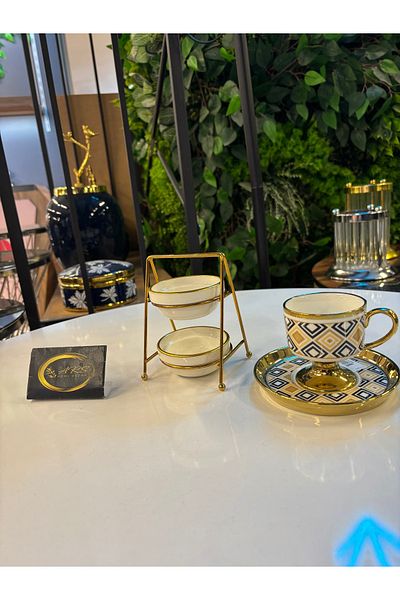ARS HOME DEKOR Gold Gilded Porcelain Single Mini Turkish Delight Bowl with Two Tiers Stand, Sugar Bowl, Sauce Bowl, Bowl, Presentation Bowl, Modern