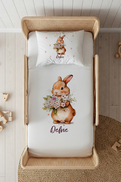 Lilabio %100 Pamuk Saten İsme Özel İsimli 100x200 Tek Kişilik Lastikli Çarşaf...