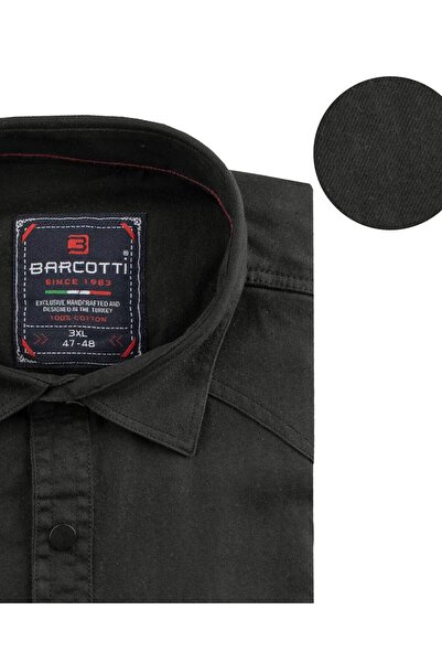 tambattal Large Size Lycra Denim Shirt Long Sleeve Black