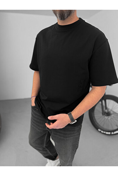 BYBASICMAN Tricou negru cu broderie Stay Rebel YP-5021