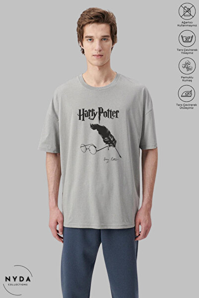 Nyda Collections Tricou oversize cu mânecă scurtă din bumbac cu imprimeu Harr...