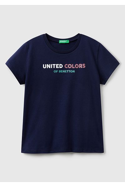 United Colors of Benetton Μπλουζάκι με στάμπα με λογότυπο για κορίτσια Navy Blue Glitter
