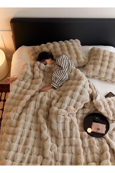 sharpdo Winter Thickened Rabbit Fleece Blanket, Bedroom Double-sided Plush blanket