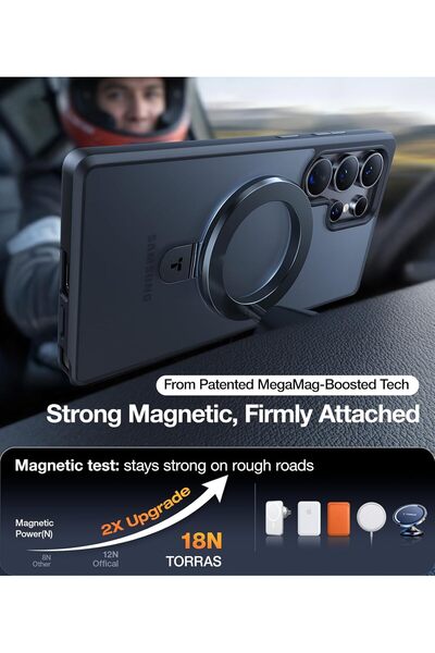 TORRAS Magnetic Stand Case for Samsung S25 Ultra, MagSafe Compatible, Shockproof, Slim, Black