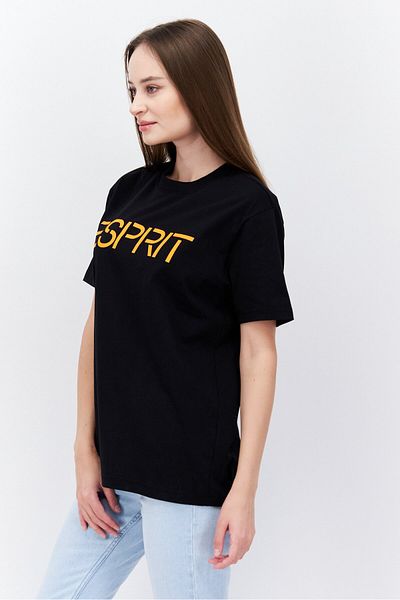 Esprit Women Crew Neck Short Sleeve Brand Logo T-shirt, Black