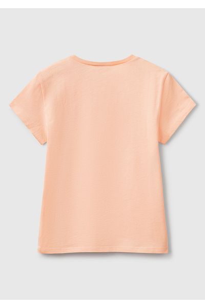 United Colors of Benetton Girl's Yavruağzı Glitter Logo Printed T-Shirt