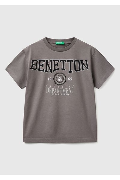 United Colors of Benetton Chlapecké antracitové tričko s logem Benetton s potiskem