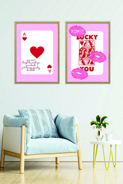 UNT Set de pictură din 2 piese, modern, cu rame din lemn, As Kız Oyun Karları