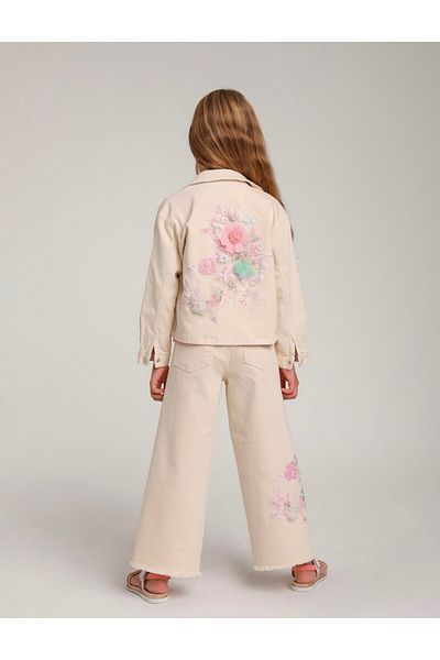Escabel Girl's Floral Decorated Jacket Pants Set