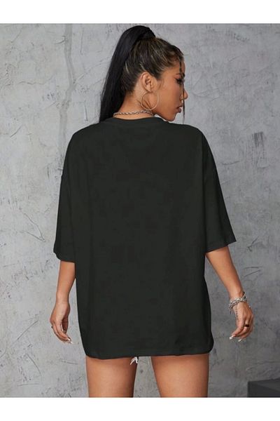 Bay Şapkacı Tricou supradimensionat cu imprimeu SILKY - negru