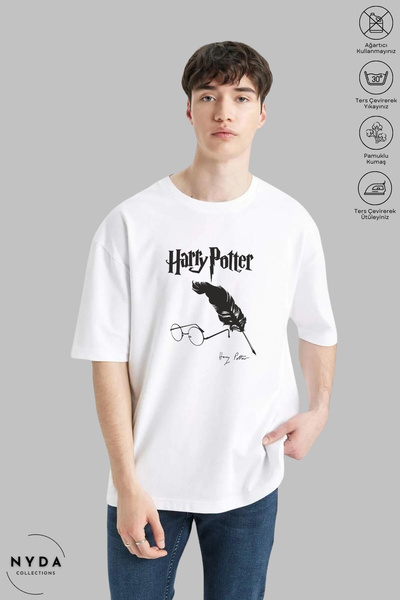 Nyda Collections Tricou oversize cu mânecă scurtă din bumbac cu imprimeu Harr...