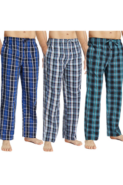 Giyimland Pijalüx Men's Checkered Poplin Pocket Bottom Pajamas