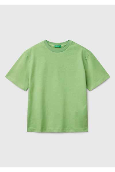 United Colors of Benetton Erkek Çocuk Fıstık Yeşili Slogan Baskılı T-Shirt