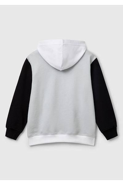 United Colors of Benetton Boy's Gray Benetton Logo Kangaroo Pocket Hooded Sweatshirt
