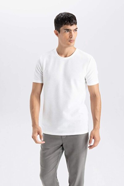 DeFacto Men's T-Shirt M6608Az/Er105 Ecru