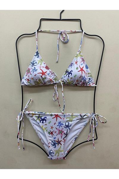 XORVİO Women's Side Tie Patterned Stretchy Lycra Stylish Drawstring Bikini Set New Season
