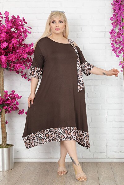 Kheos Asymmetric Cut Shoulder Detailed Buckle Leopard Pattern Viscose Lycra Dress