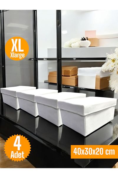 Balkan Room 4 قطع صندوق منظم للخزانة مع غطاء صندوق تخزين متعدد الأغراض مقاس XLarge 40x30x20 سم