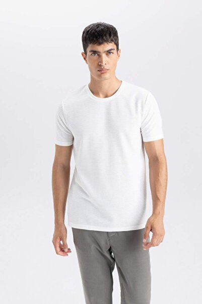DeFacto Men's T-Shirt M6608Az/Er105 Ecru