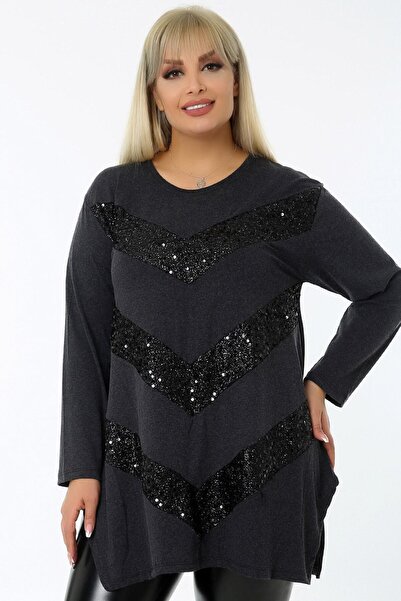 Kheos Στρογγυλή λαιμόκοψη μπροστά V Stone Λεπτομερές μακρυμάνικο ντραπέ άνετο τουνίκ