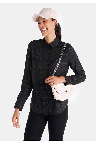 Colin's Cămașă Slim Fit Cămașă neagră cu mânecă lungă pentru femei