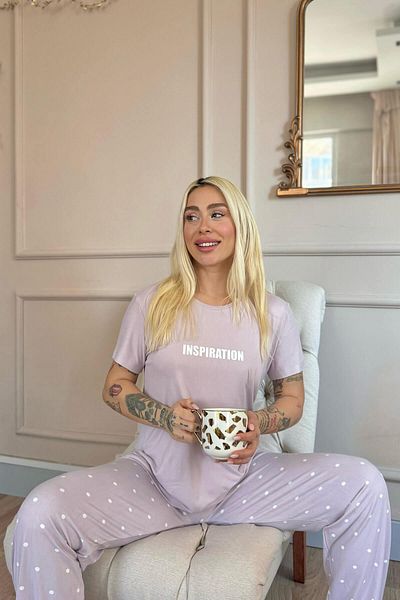 Pijamaevi Lilac Inspiration Patterned Bamboo Short Sleeve Women's Pajamas Set